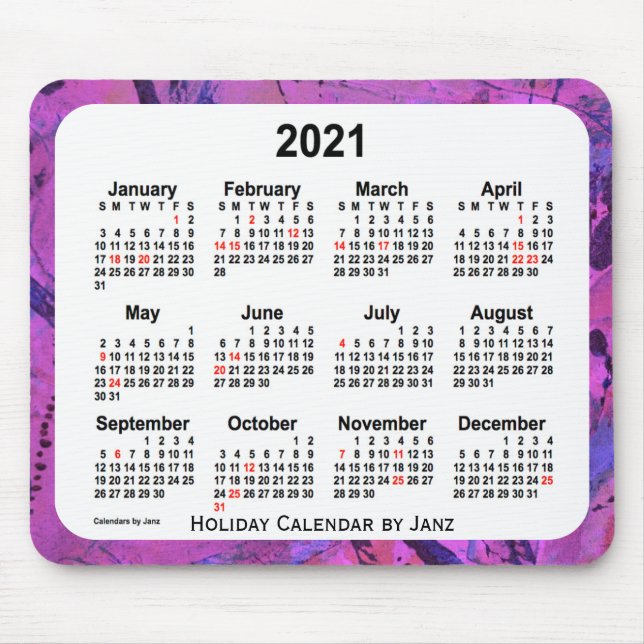 2021 Magenta Holiday Art Calendar by Janz Mouse Pad (Front)