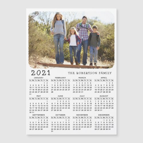 2021 Magnetic Calendar Family Photo Black White