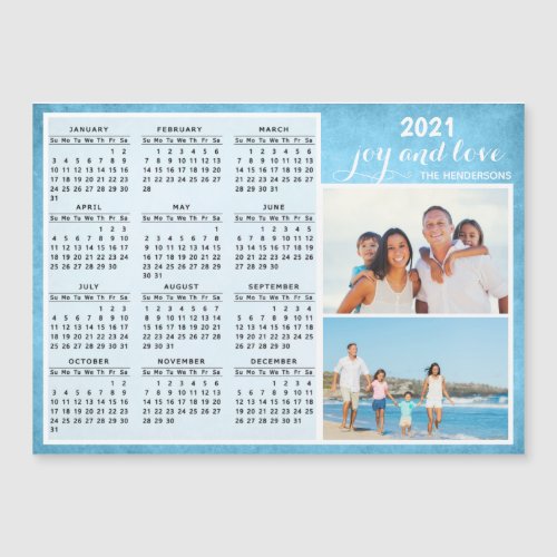 2021 Magnetic Fridge Calendar Family Photo Blue
