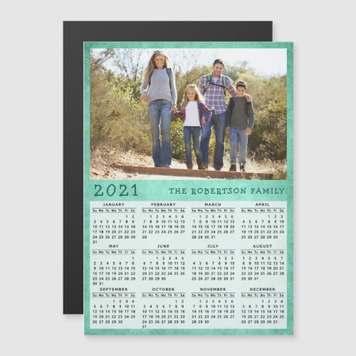2021 Magnetic Fridge Calendar Family Photo Green