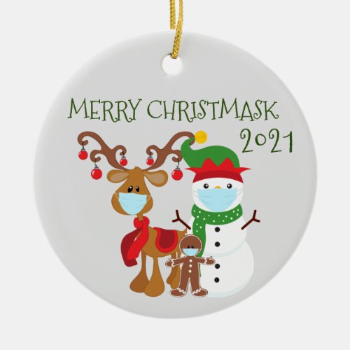 2021 Merry Christmask Reindeer Quarantine Ceramic Ornament