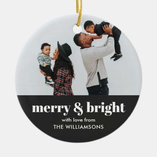 2021 Modern Merry  Bright Family Photo Christmas  Ceramic Ornament