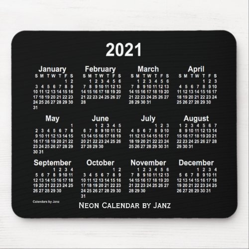 2021 Neon White Calendar by Janz Mouse Pad
