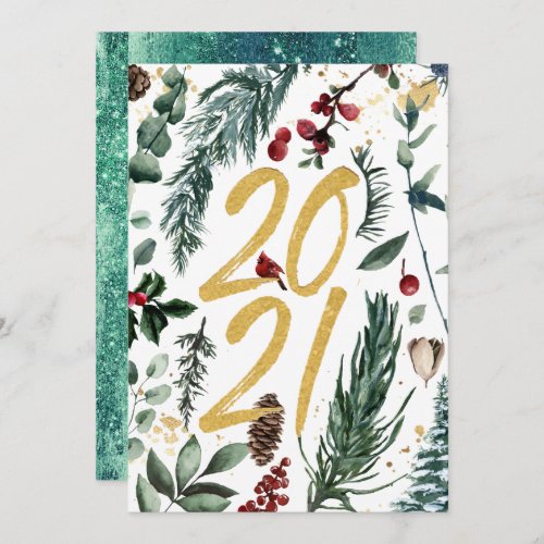 2021 New Year  Corporate Business Festive Pine Holiday Card