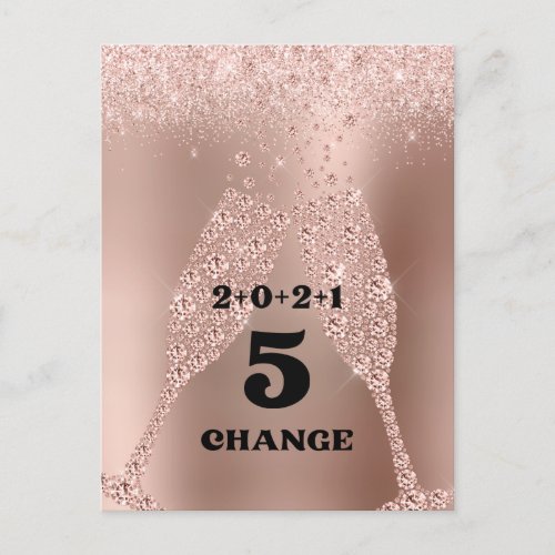 2021 New Year of Change Rose Gold Champagne Toast Holiday Postcard