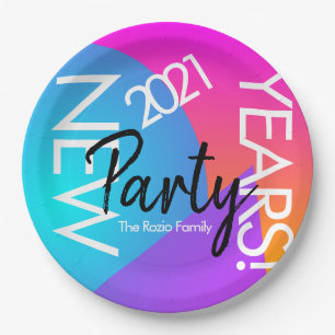 2021 New Years Party Neon Typography Company Event Paper Plates