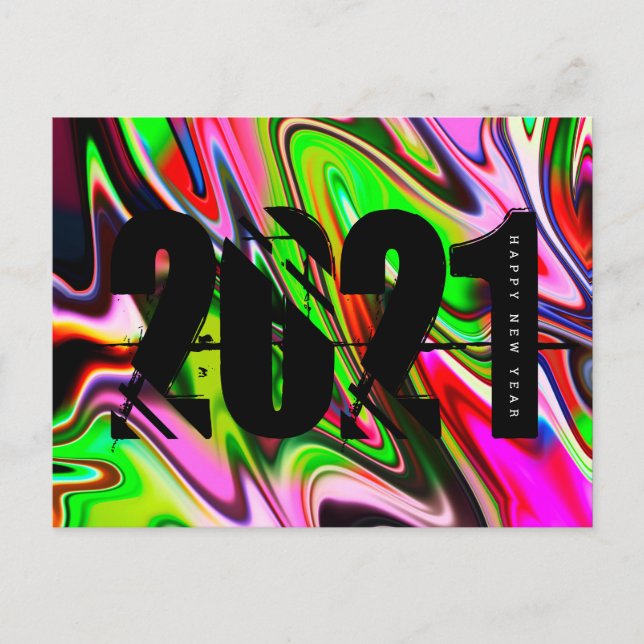 2021 New Years Trippy Liquid Bold Font Postcard (Front)