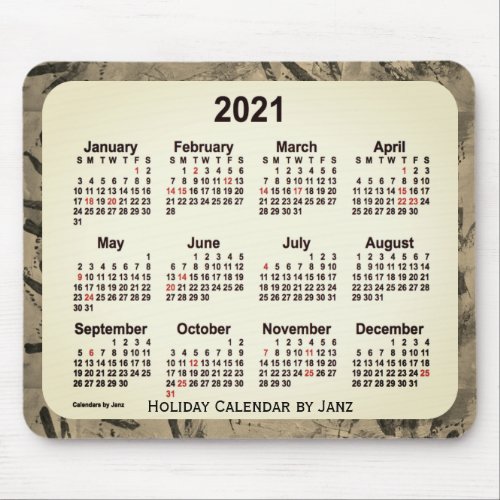 2021 Orange Sepia Holiday Art Calendar by Janz Mouse Pad