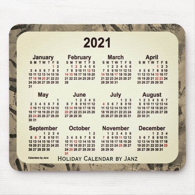 2021 Orange Sepia Holiday Art Calendar by Janz Mouse Pad (Front)