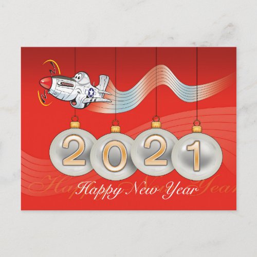 2021 P_51 mustang Christmas card editable text Holiday Postcard