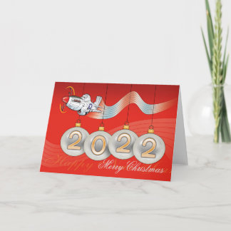 2021, P-51 mustang, Christmas card, text editable Holiday Card