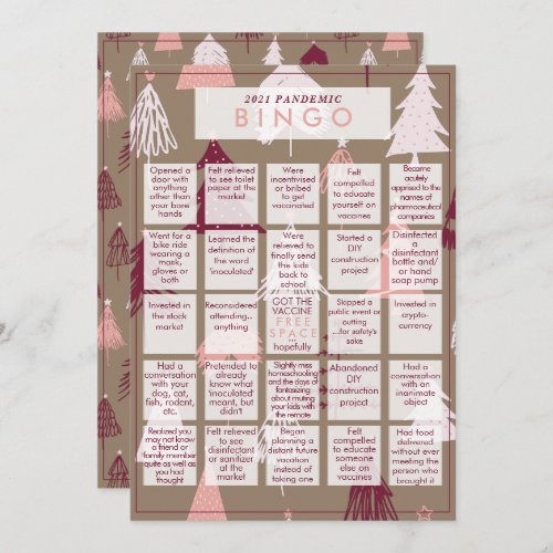 2021 Pandemic BINGO Cute Pink Tree Christmas Photo Holiday Card