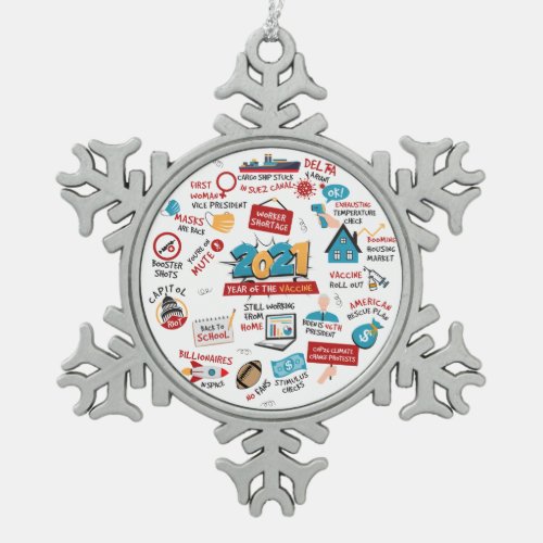 2021 Pandemic Year Vaccine Memorabilia Christmas Snowflake Pewter Christmas Ornament