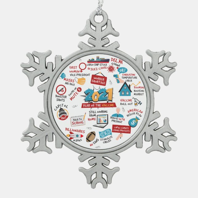 2021 Pandemic Year Vaccine Memorabilia Christmas Snowflake Pewter Christmas Ornament (Front)
