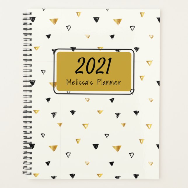 2021 Personalized Geometric Gold and Black Pattern Planner (Front)