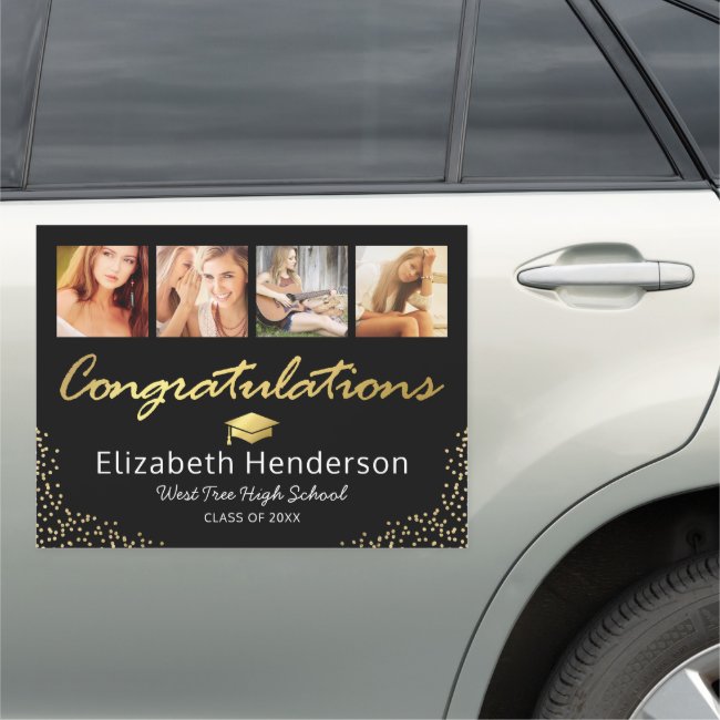 2021 Photo Black Gold Graduation Car Magnet