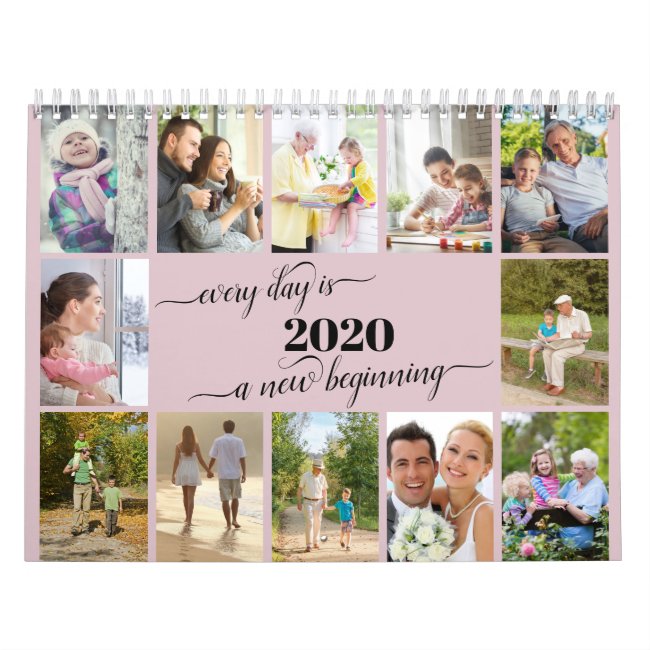 2021 Photo Collage Monthly Photo & Reminders Pink Calendar