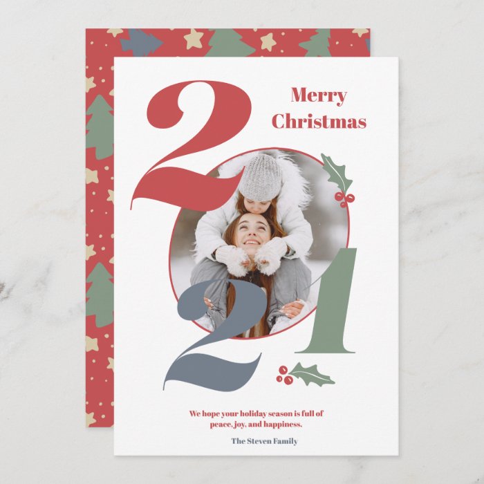 2021 photo overlay merry Christmas red blue  Holiday Card