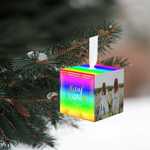 2021 Rainbow Family Christmas Photo Cube Ornament