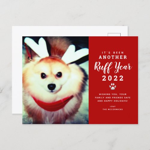 2021 Ruff Year Funny Christmas Dog Photo Holiday Postcard