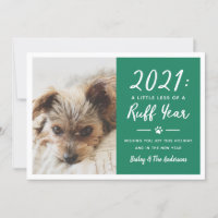 2021 Ruff Year Green Funny Dog Photo Holiday Card