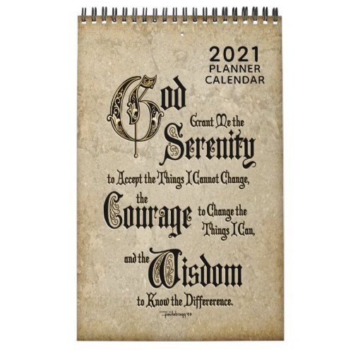 2021 Serenity Prayer Recovery Gift Planner Calendar