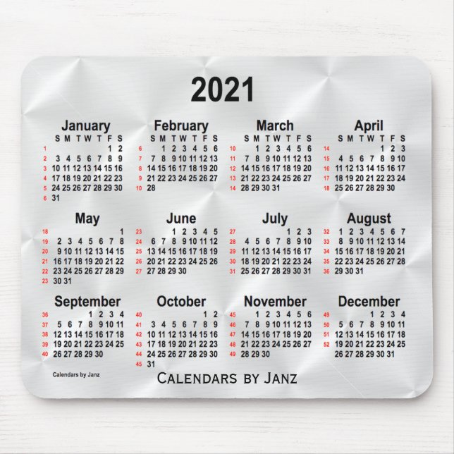 2021 Silver Satin 52 Weeks Calendar by Janz Mouse Pad (Front)