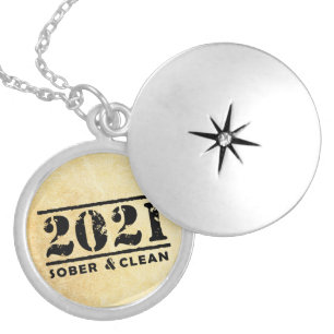 2021 Sober & Clean Recovery Sobriety Encouragement Locket Necklace