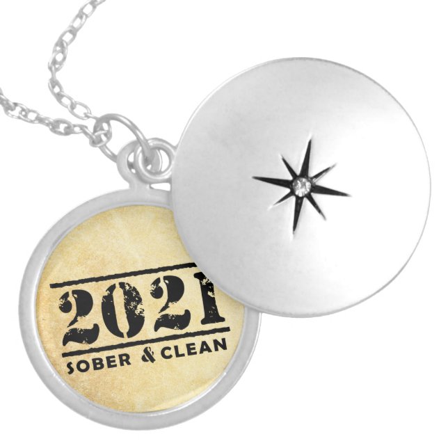 2021 Sober & Clean Recovery Sobriety Encouragement Locket Necklace (Front)