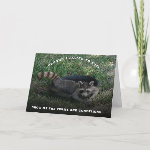 2021 Terms and Conditions Cute Raccoon New Years Holiday Card Zazzle