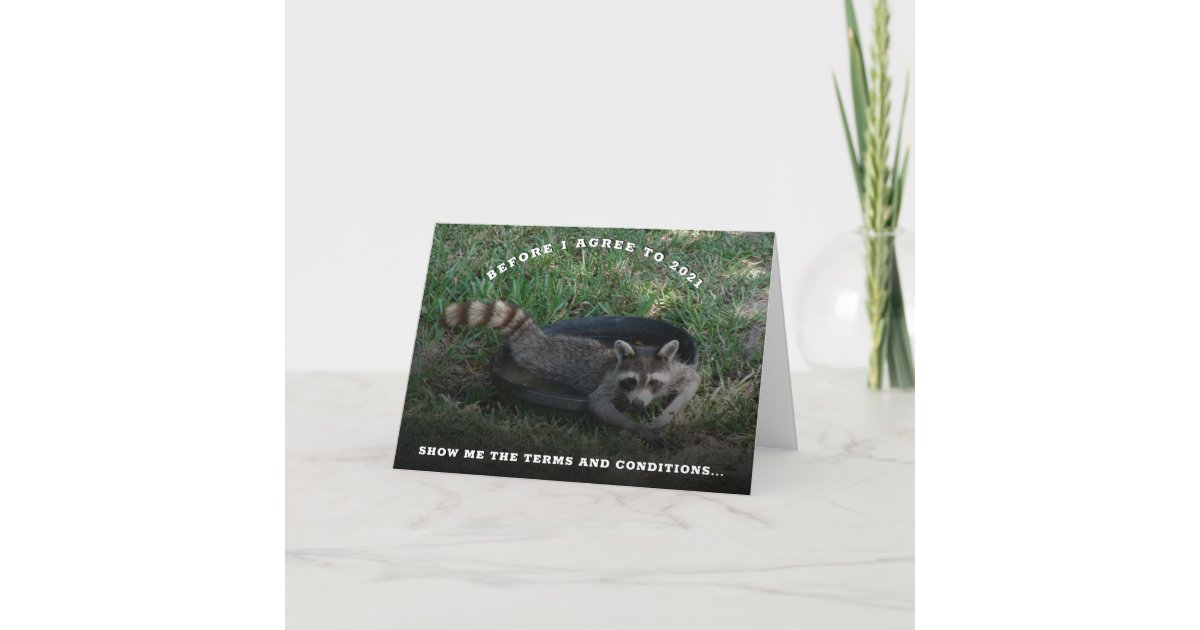 2021 Terms and Conditions Cute Raccoon New Years Holiday Card Zazzle