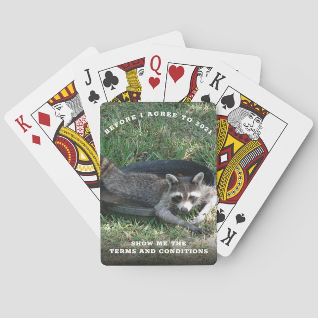 2021 Terms and Conditions | Cute Raccoon New Years Poker Cards (Back)