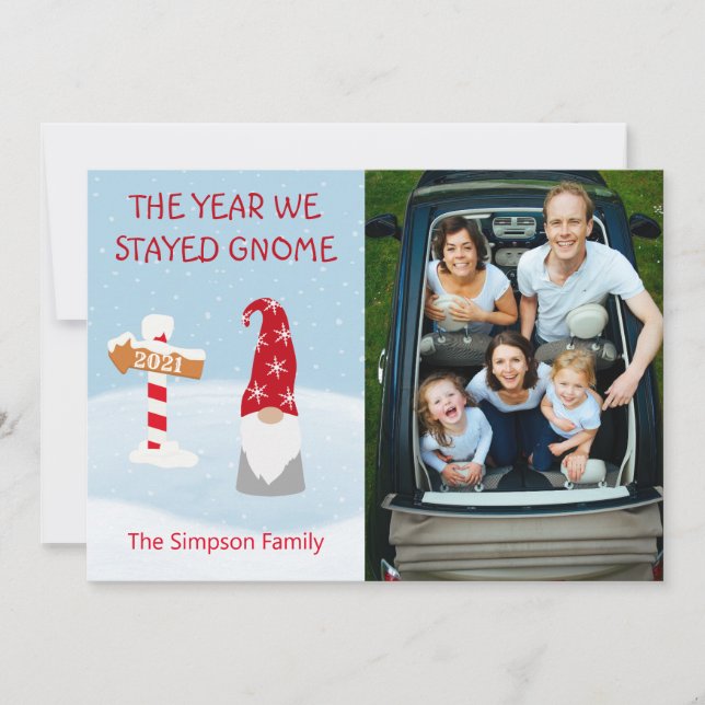 2021 The Year we Stayed Gnome Christmas Photo Holiday Card (Front)