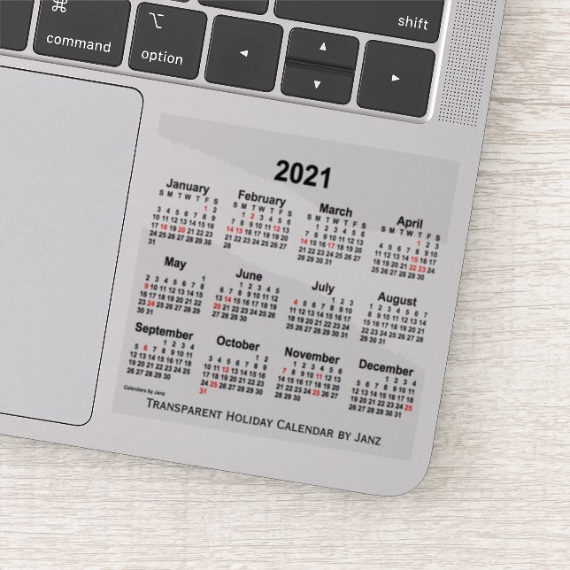 2021 Transparent Holiday Calendar by Janz Sticker (Detail)