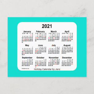2021 Turquoise Holiday Mini Calendar by Janz Postcard