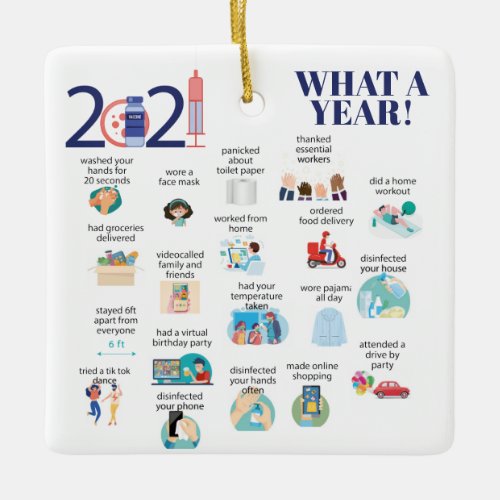 2021 vaccine what a year illustrated  ceramic ornament