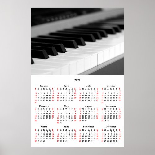 2021 Wall Calendar Beautiful Music Piano Poster