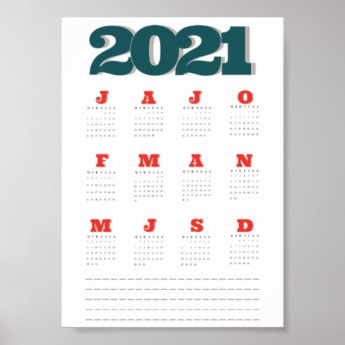 2021 wall calendar poster