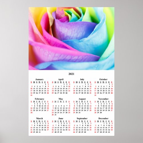 2021 Wall Calendar Rainbow Rose Poster
