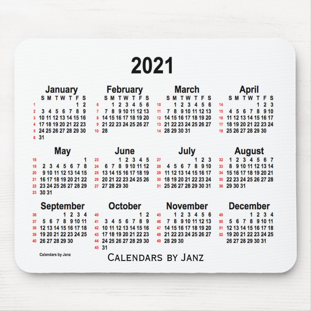 2021 White 52 Weeks Calendar by Janz Mouse Pad | Zazzle