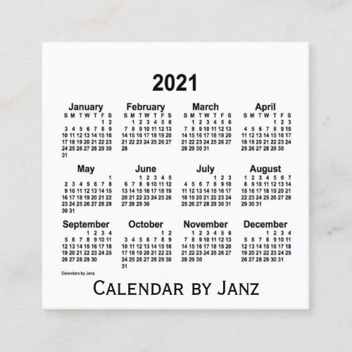 2021 White Calendar by Janz Square Business Card