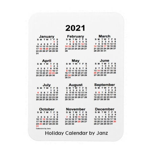 2021 White Holiday Calendar by Janz Magnet