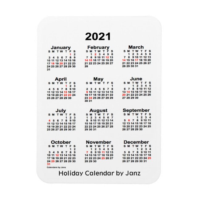 2021 White Holiday Calendar by Janz Magnet (Vertical)