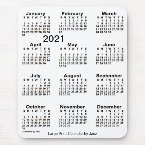 2021 White Large Print Calendar by Janz Mouse Pad