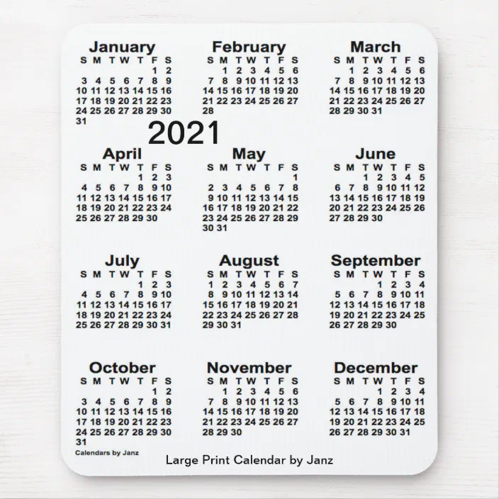 2021 white large print calendar by janz mouse pad zazzle com