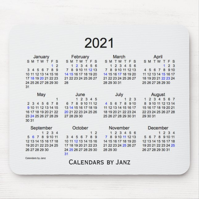 2021 White Smoke Holiday Calendar by Janz Mousepad (Front)