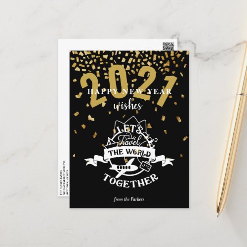 2021 WISHES  Lets Travel The World Together Holiday Postcard