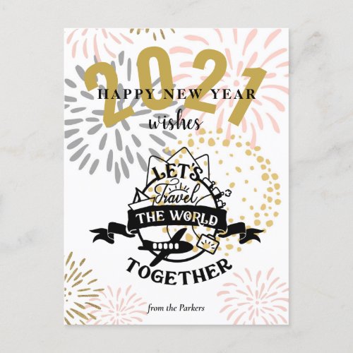 2021 WISHES  Lets Travel The World Together Holiday Postcard