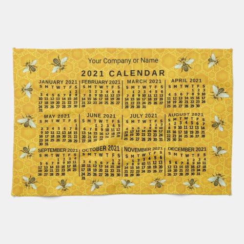 2021 Year Calendar Bee Honeycomb Apiary Custom Kitchen Towel