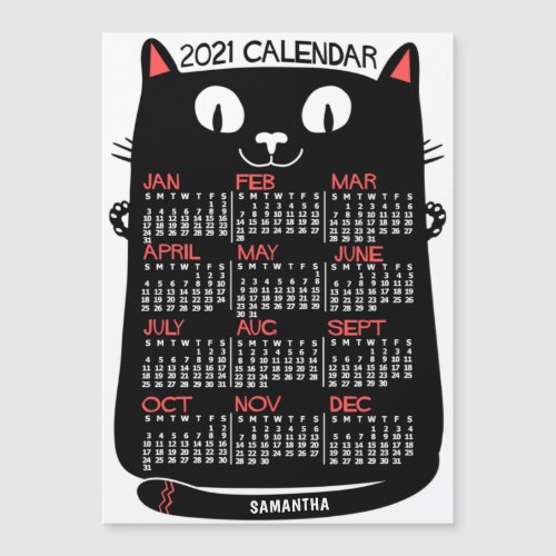 2021 Year Calendar Mid_Century Black Cat Magnet